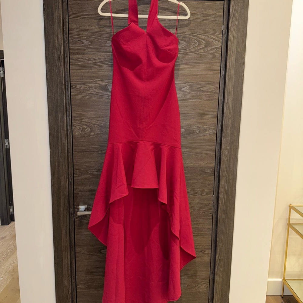 Likely Women's Burgundy Stretch Jenny Halter High Low Maxi Dress Gown Size 6